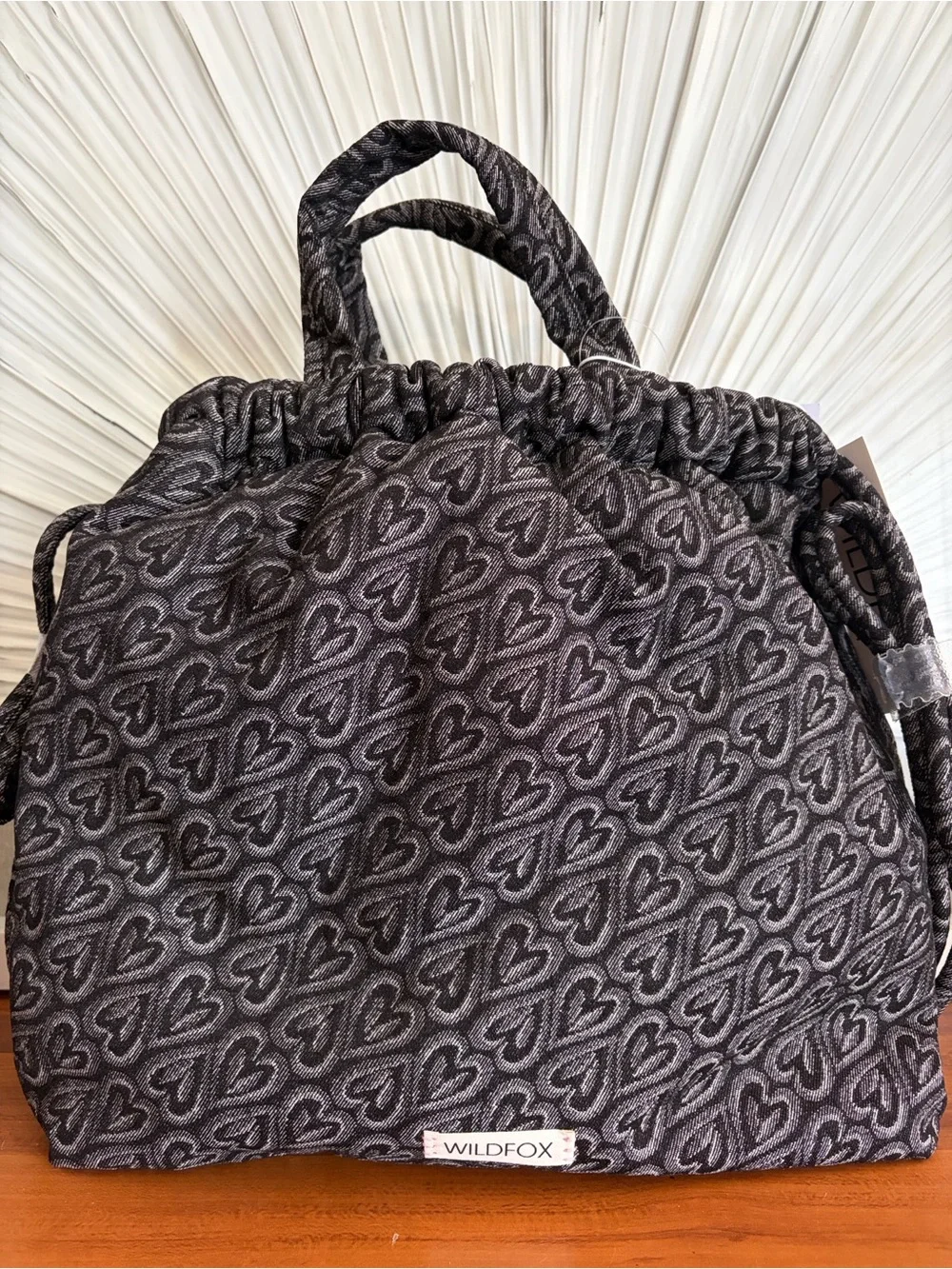 Wildfox Charcoal Heart-Print Drawstring Tote